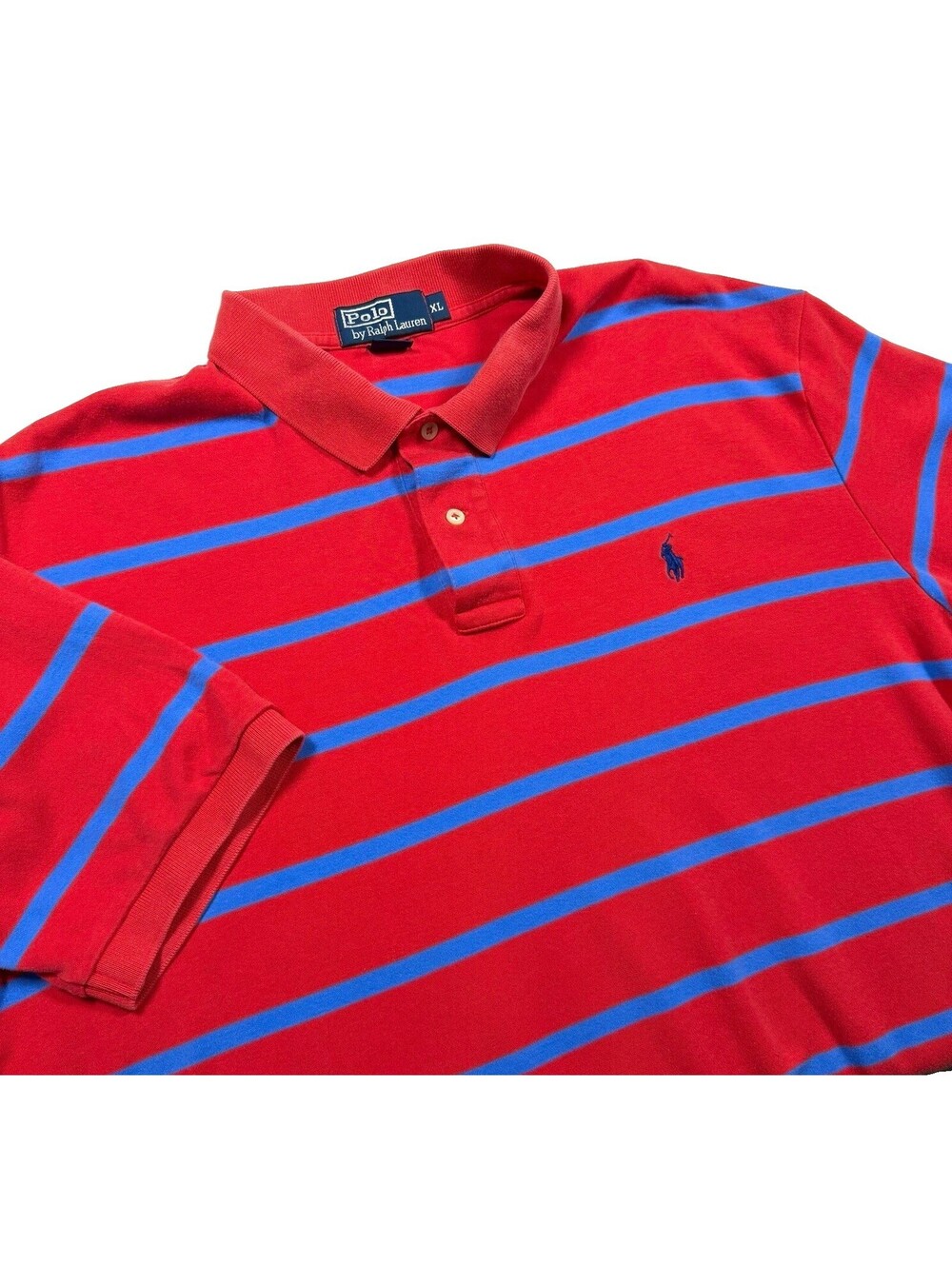 Polo by Ralph Lauren Men's XL Red&Blue Striped Polo Short Sleeve Cotton Knit